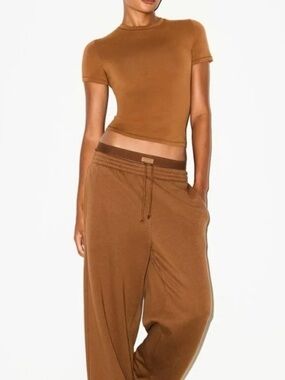 BNWT Skims Cotton Fleece Exposed Boxer Pants Bison S